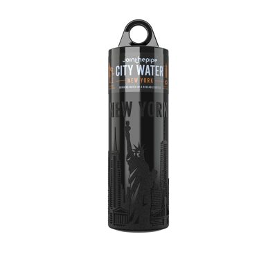 Black New York City Water bottle - with carrier ring