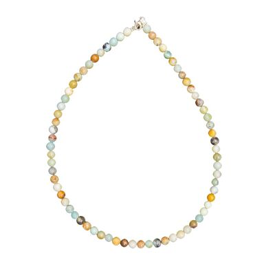 Collier Amazonite multicolore - Pierres boules 6mm - 48 cm- Fermoir argent