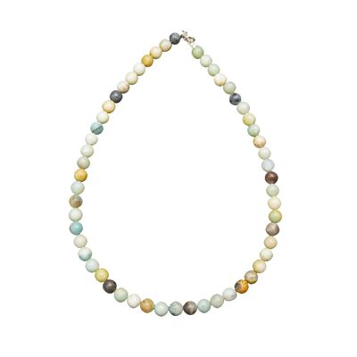 Collar Amazonita multicolor - Piedras bola 8mm - 39 cm - Cierre plata