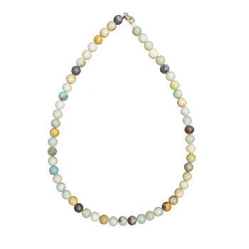 Collier Amazonite multicolore - Pierres boules 8mm - 48 cm- Fermoir argent 2