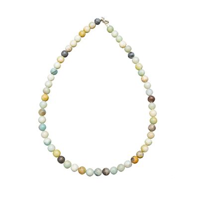 Multicolored Amazonite necklace - 8mm ball stones - 100 cm - Silver clasp