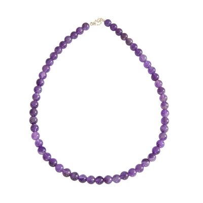 Amethyst necklace - 8mm ball stones - 39 cm - Silver clasp