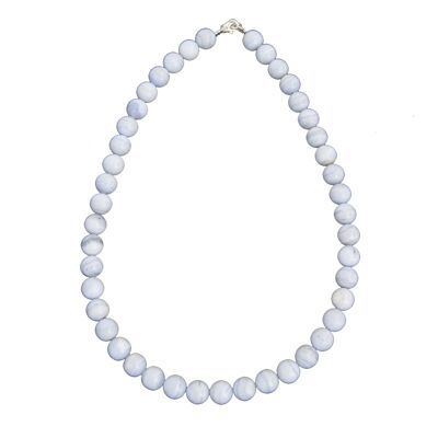 Collier Calcédoine - Pierres boules 10mm - 39 cm- Fermoir argent