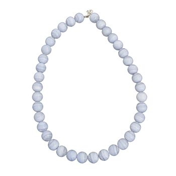 Collier Calcédoine - Pierres boules 12mm - 42 cm- Fermoir argent 1