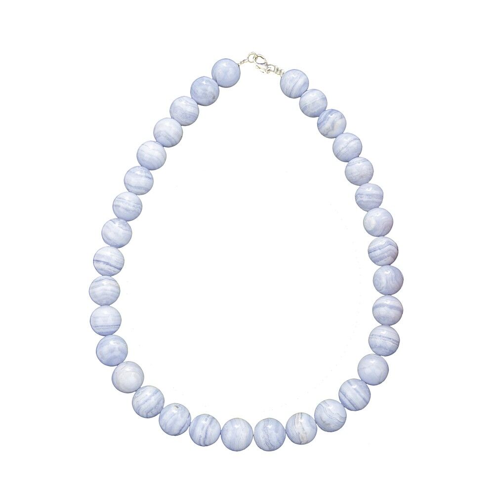 Collar de calcedonia - Piedras bola de 14 mm - 56 cm - Cierre de plata