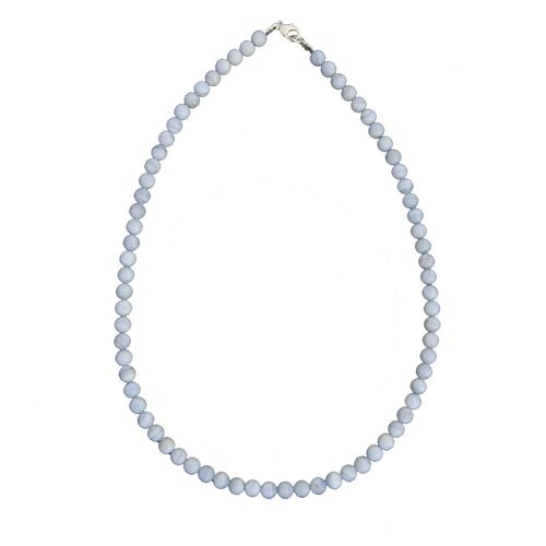 Collier Calcédoine - Pierres boules 6mm - 39 cm- Fermoir argent