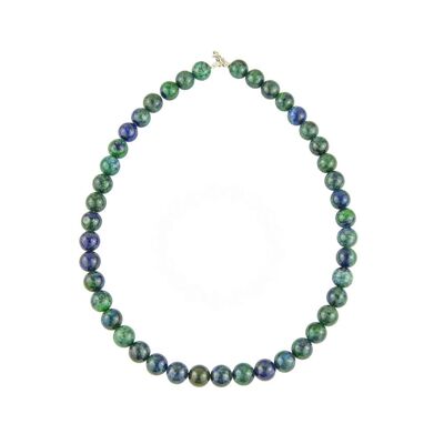 Collana Chrysocolla - Pietre a sfera 10mm - 39 cm - Chiusura in argento