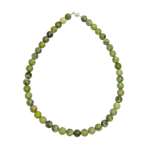 Collier Chrysoprase citron - Pierres boules 10mm - 48 cm- Fermoir argent