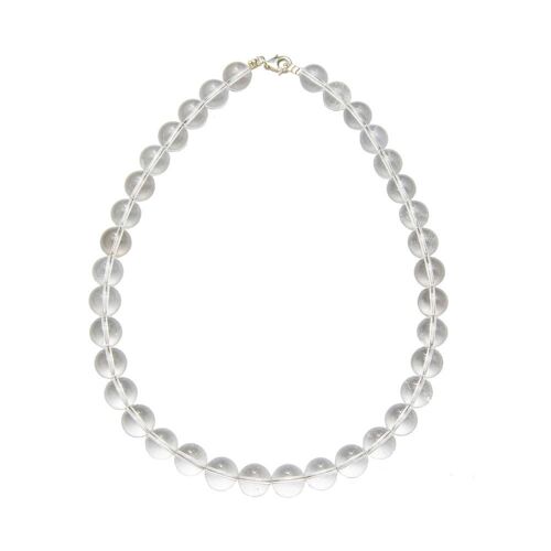 Collier Cristal de roche - Pierres boules 12mm - 39 cm- Fermoir argent