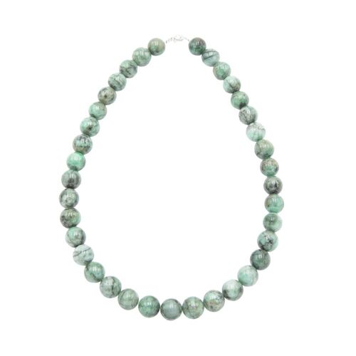 Collier Emeraude - Pierres boules 12mm - 39 cm- Fermoir argent