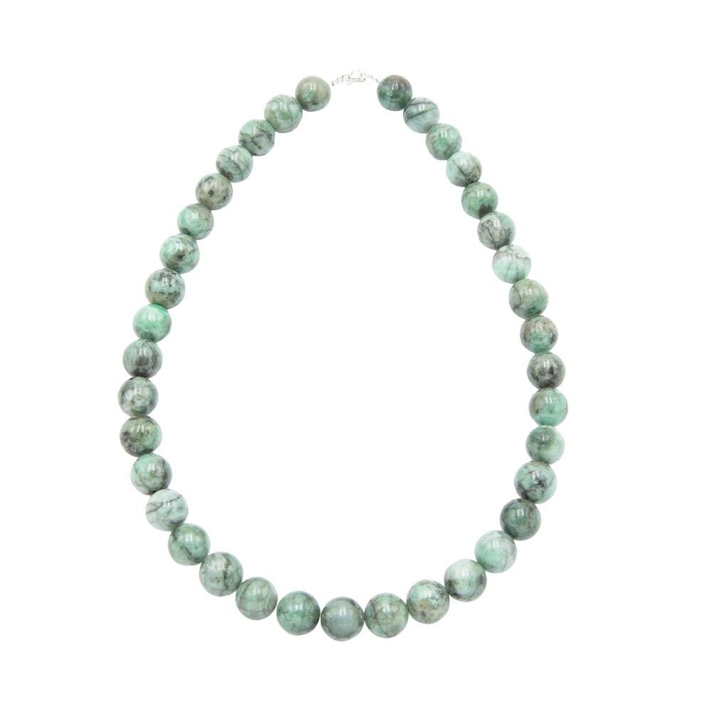 Collier Emeraude - Pierres boules 12mm - 100 cm- Fermoir or