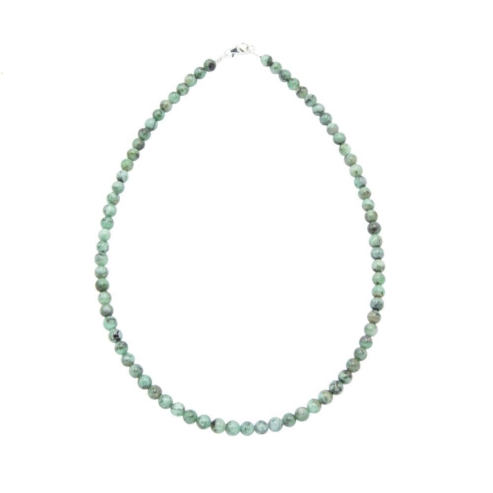 Collier Emeraude - Pierres boules 6mm - 39 cm- Fermoir argent