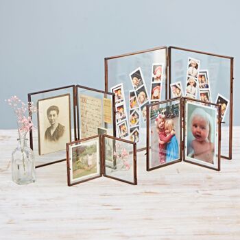 Cadre photo double en laiton antique - petit 2