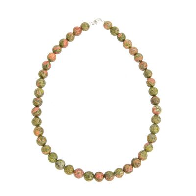 Collier Epidote - Pierres boules 10mm - 42 cm- Fermoir argent