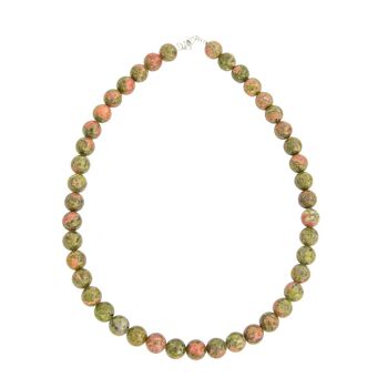 Collier Epidote - Pierres boules 10mm - 48 cm- Fermoir or 1