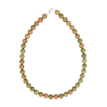 Collier Epidote - Pierres boules 10mm - 48 cm- Fermoir or 2