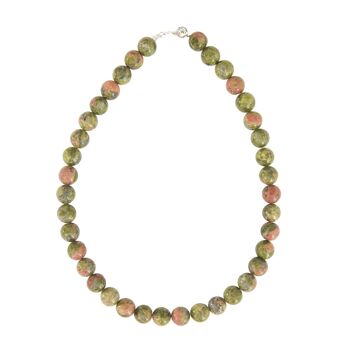 Collier Epidote - Pierres boules 12mm - 39 cm- Fermoir argent 2