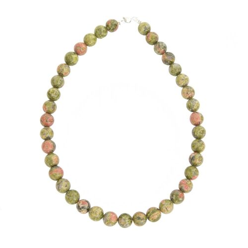 Collier Epidote - Pierres boules 12mm - 42 cm- Fermoir argent