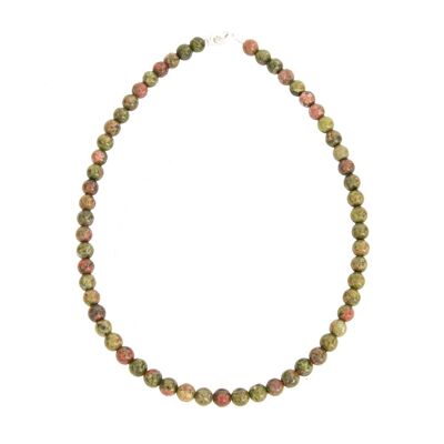 Collier Epidote - Pierres boules 8mm - 39 cm- Fermoir argent