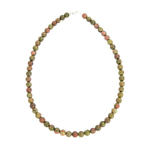 Collier Epidote - Pierres boules 8mm - 39 cm- Fermoir or