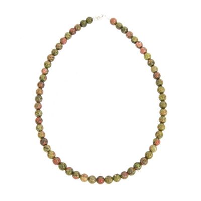 Collier Epidote - Pierres boules 8mm - 42 cm- Fermoir argent