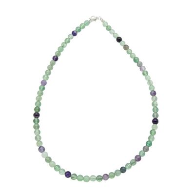 Mehrfarbige Fluor-Halskette – 6 mm Kugelsteine – 100 cm – Silberverschluss