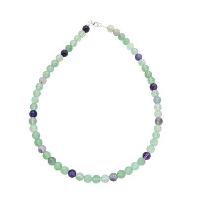Multicolored Fluorine necklace - 8mm ball stones - 39 cm - Silver clasp