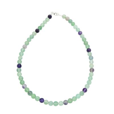 Collier Fluorine multicolore - Pierres boules 8mm - 39 cm- Fermoir argent