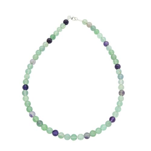 Collier Fluorine multicolore - Pierres boules 8mm - 42 cm- Fermoir argent