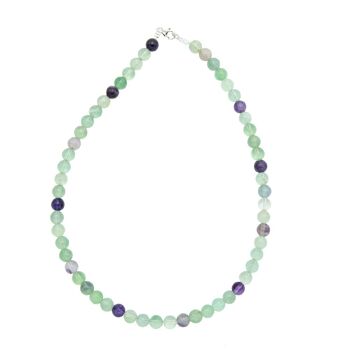 Collier Fluorine multicolore - Pierres boules 8mm - 42 cm- Fermoir argent 2