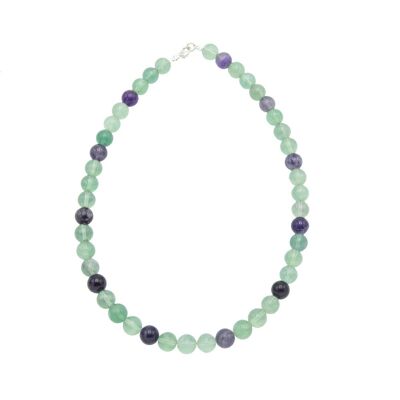 Multicolored Fluorite necklace - 10mm ball stones - 39 cm - Silver clasp