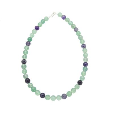 Collier Fluorite multicolore - Pierres boules 10mm - 39 cm- Fermoir argent