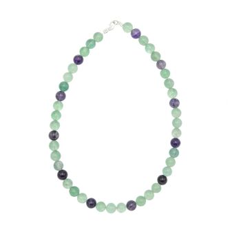 Collier Fluorite multicolore - Pierres boules 10mm - 42 cm- Fermoir argent 2