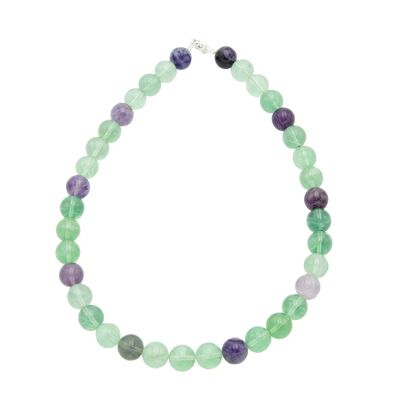 Multicolored Fluorite necklace - 12mm ball stones - 39 cm - Silver clasp