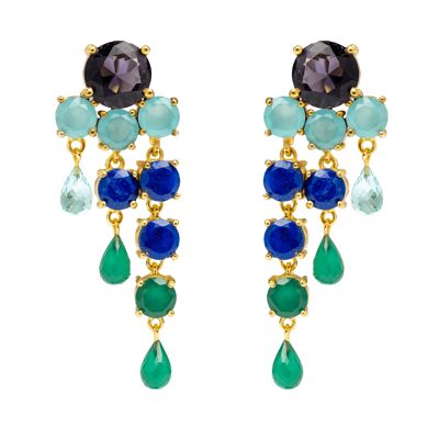 Boucles d'Oreilles Adoration Bleu Electrique et Vert