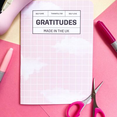 Diario de gratitud con cheques y nubes