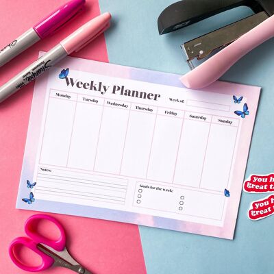 Pastel Sky With Blue Butterflies Weekly Planner A4