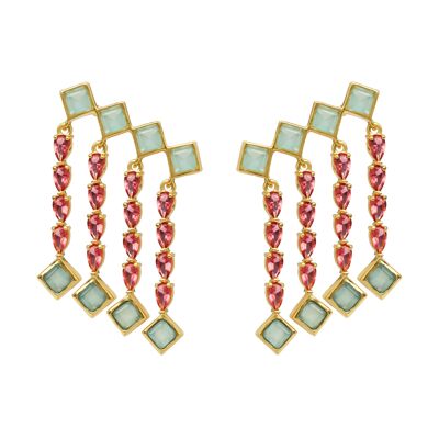 Water Green and Odeon Pink Climbing Earrings