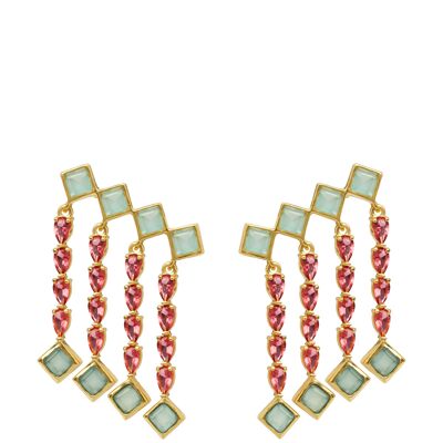 Water Green and Odeon Pink Climbing Earrings