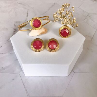 Valideh Sultan Light Red Jade Bangle, Ring and Earrings set (SN021)