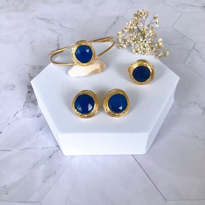 Valideh Sultan Navy Jade Bangle, Ring and Earrings set (SN023)