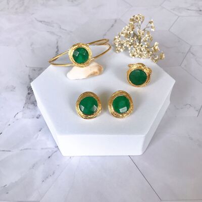 Ensemble bracelet, bague et boucles d'oreilles Valideh Sultan Emerald (SN026)
