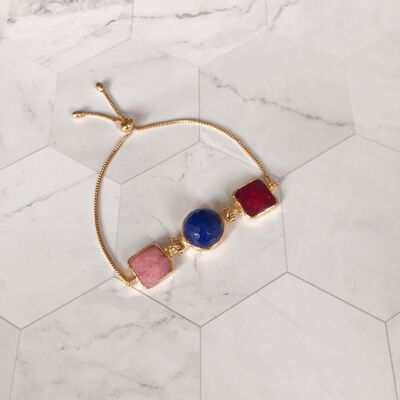Leyla 3 Bracelets en agate de pierre - Bracelet en agate rubis, rose et bleu (SN040)