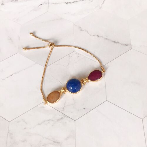 Leyla 3 stone agate Bracelets - Blue Sardonyx, yellow agate and Ruby Bracelet (SN041)