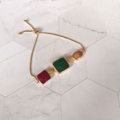 Leyla 3 stone agate Bracelets - Ruby, Blue and Yellow Agate Bracelet (SN042)