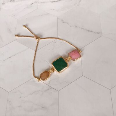 Leyla 3 stone agate Bracelets - Emerald, Pink and Yellow Agate Bracelet (SN044)