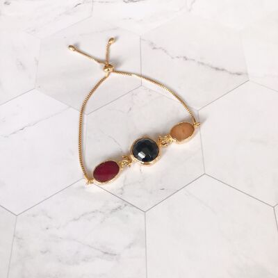 Leyla 3 stone agate Bracelets - Black Onyx, Yellow Agate and Ruby Bracelet (SN045)