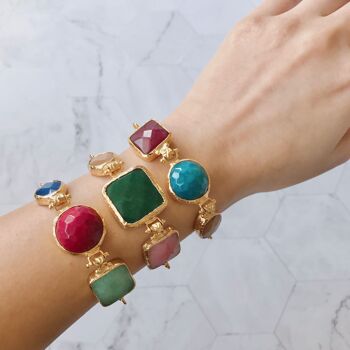 Leyla 3 bracelets en pierre d'agate - Bracelet aigue-marine, rubis et agate bleue (SN046) 2