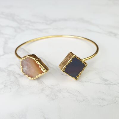 Samya Double agate Bangles - Teardrop Brown agate and square (SN047)