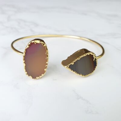 Samya Double agate Bangles - Oval Pink agate and teardrop grey agate (SN048)